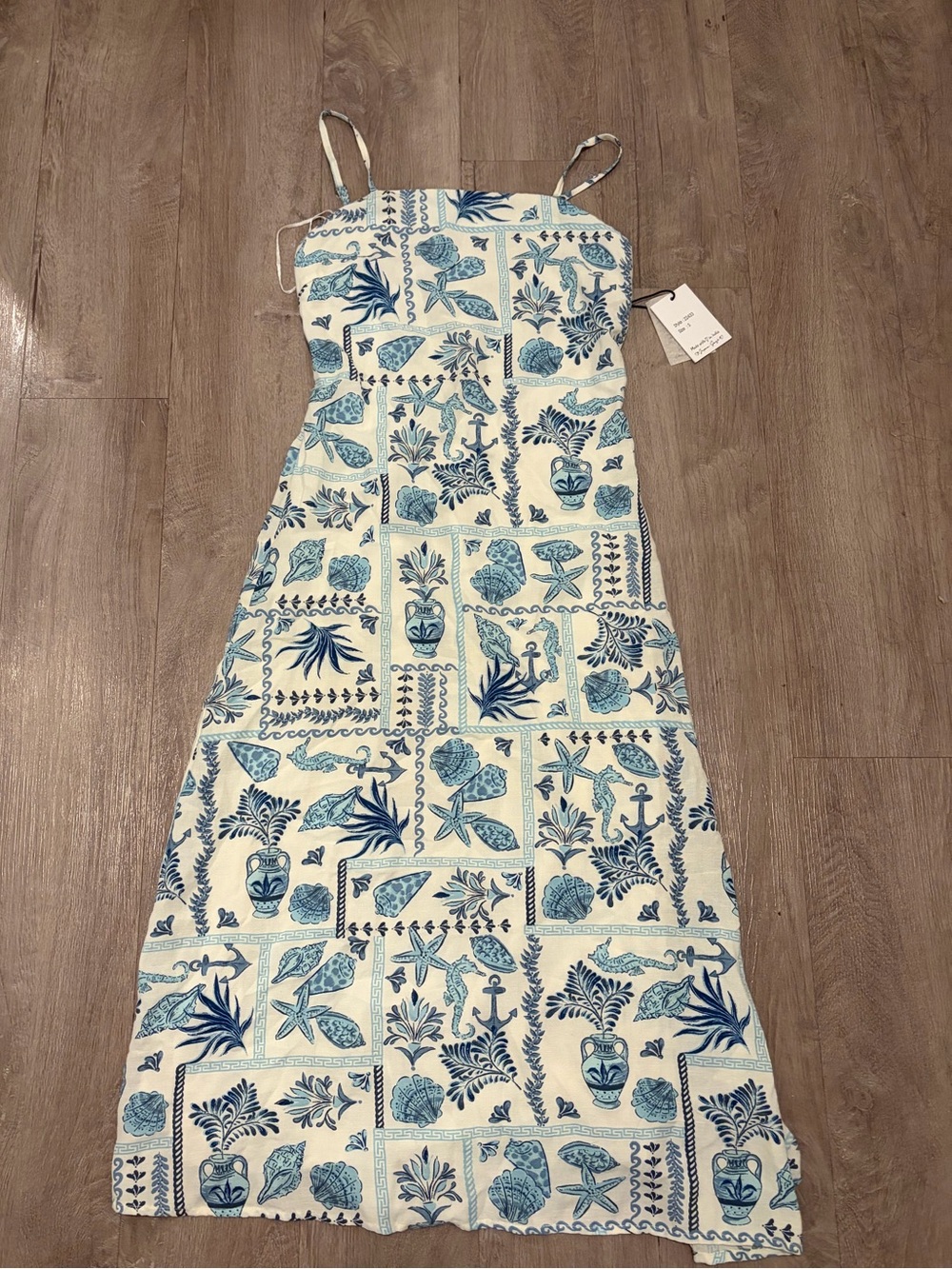 Japna Blue and White Tile-Print Maxi Dress
